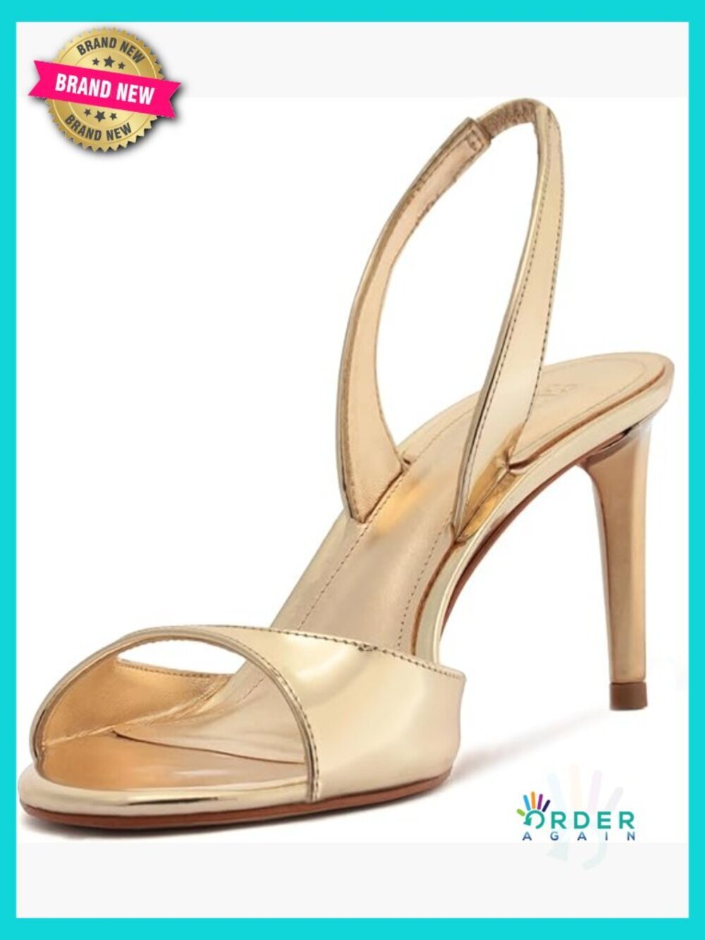 Metallic Slingback Stiletto Heels Cushioned Footbed Almond Peep Toe